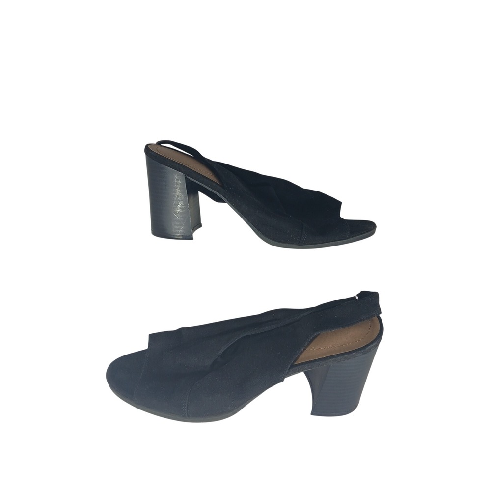 Dexflex Comfort Block Heel Sandals 8.5 Black Slingback Peep Toe Minimalist